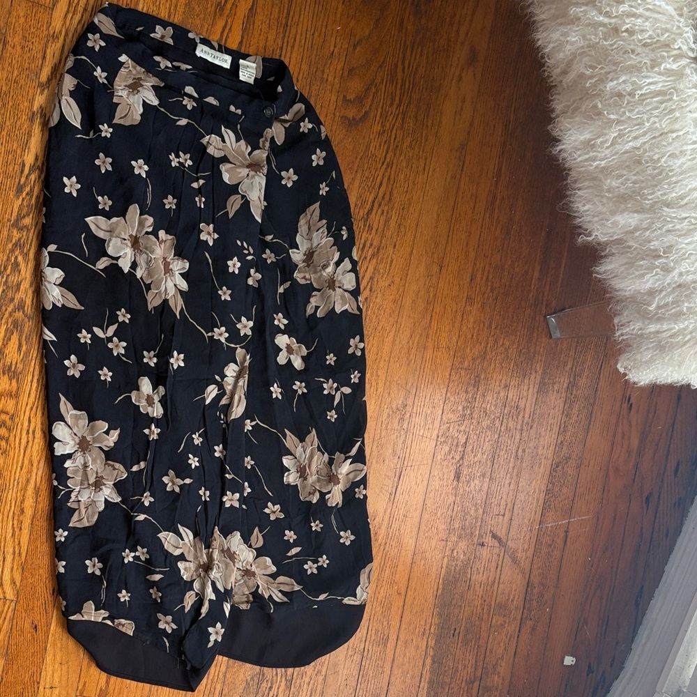 Ann Taylor Black and Brown Floral Midi Skirt